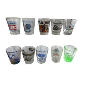 Lot of 10 Souvenir Shot Glasses NASA Baseball Hall of Fame Grand Canyon NY NJ